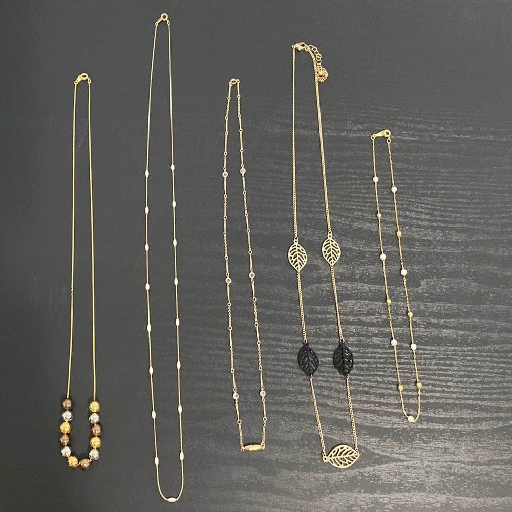 Lot of 5 Gold Tone Necklaces